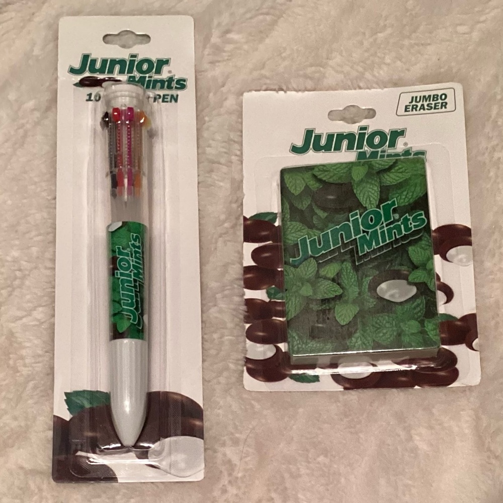 Junior Mints 10-Color Retractable Pen and Jumbo Eraser, Authentic Junior Mints